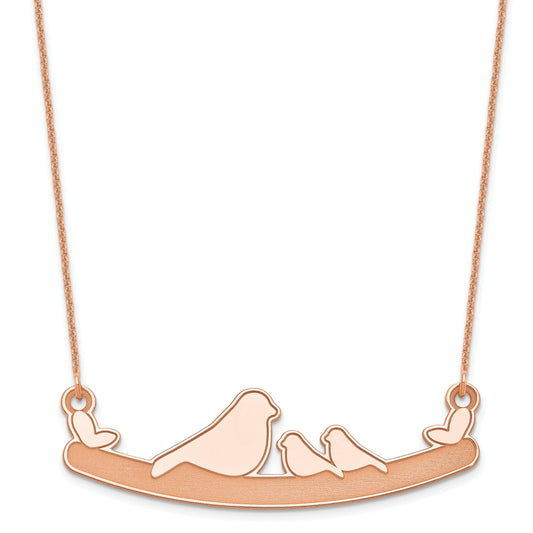 14K Rose Gold Mom And 2 Baby Birds Necklace
