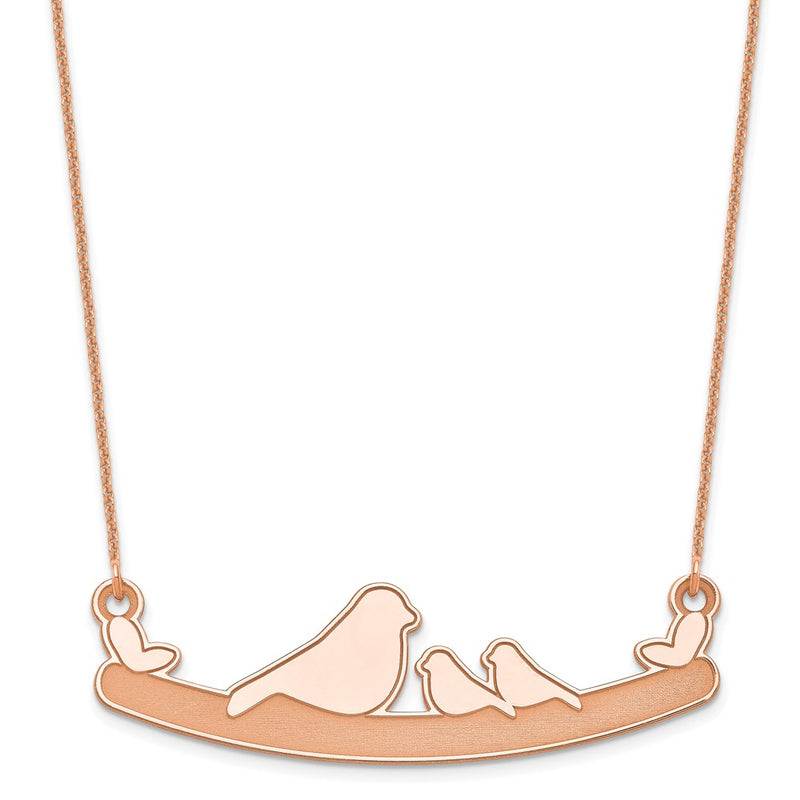 14K Rose Gold Mom And 2 Baby Birds Necklace