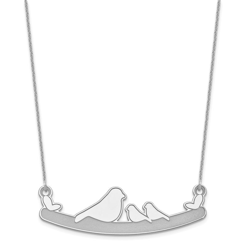 14K White Gold Mom And 2 Baby Birds Necklace