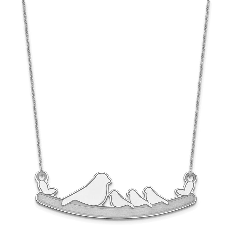 14K White Gold Mom And 3 Baby Birds Necklace