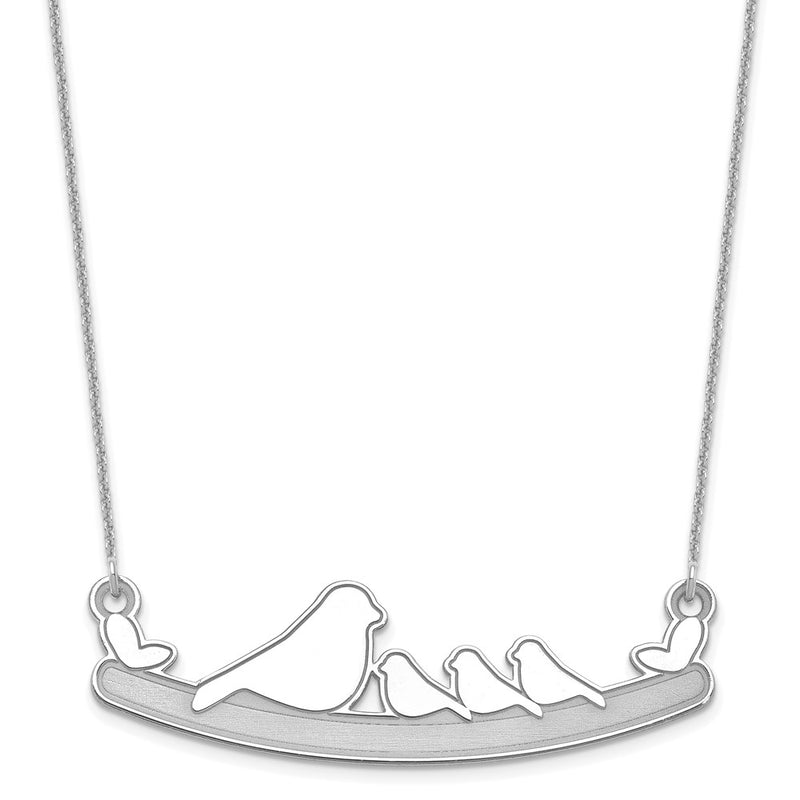14K White Gold Mom And 3 Baby Birds Necklace