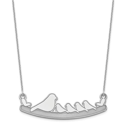 14K White Gold Mom And 4 Baby Birds Necklace