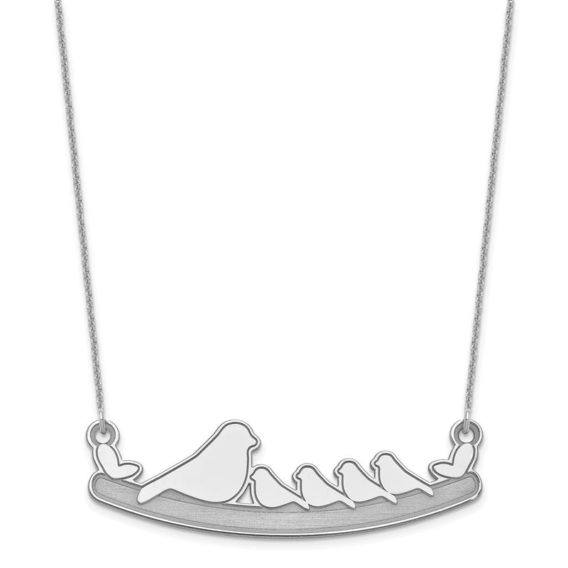 14K White Gold Mom And 4 Baby Birds Necklace