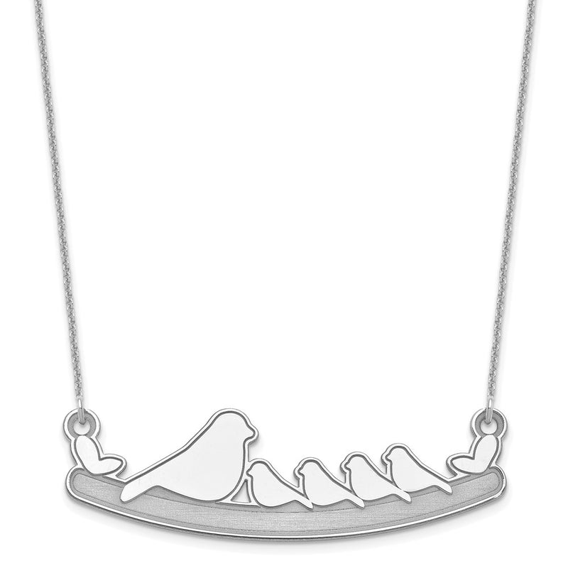 14K White Gold Mom And 4 Baby Birds Necklace