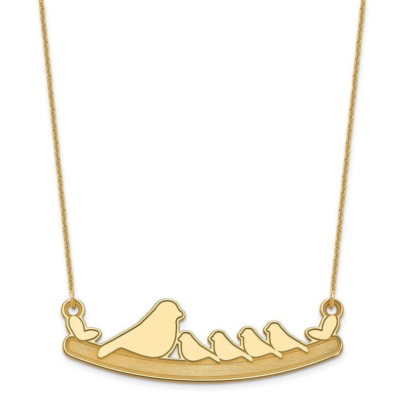 14K Yellow Gold Mom And 4 Baby Birds Necklace