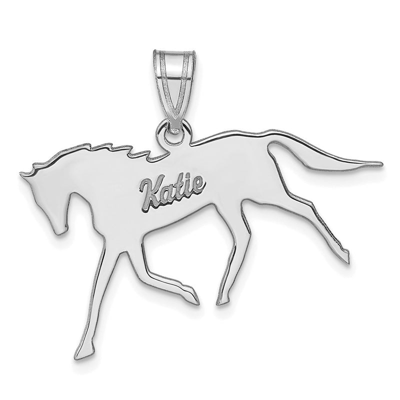 Sterling Silver Silver/Rhodium Plated Horse With Name Pendant