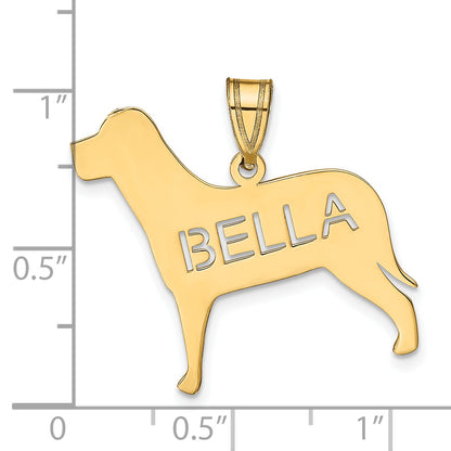14K Yellow Gold Dog With Cut Out Name Pendant