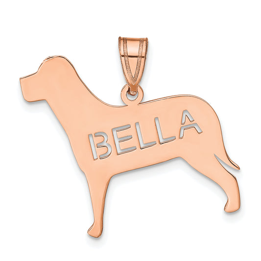 14K Rose Gold Dog With Cut Out Name Pendant