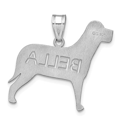 Sterling Silver Silver/Rhodium Plated Dog With Cut Out Name Pendant