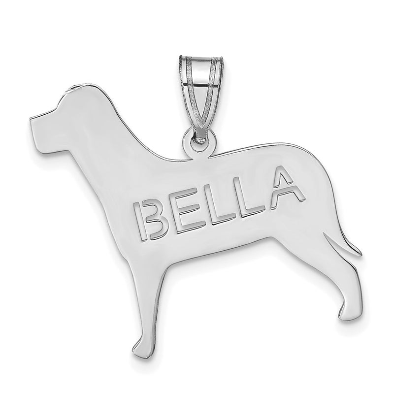Sterling Silver Silver/Rhodium Plated Dog With Cut Out Name Pendant