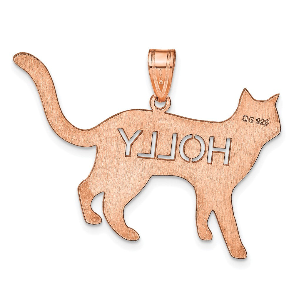 Rose Plated Sterling Silver/Rose Cat With Cut Out Name Pendant