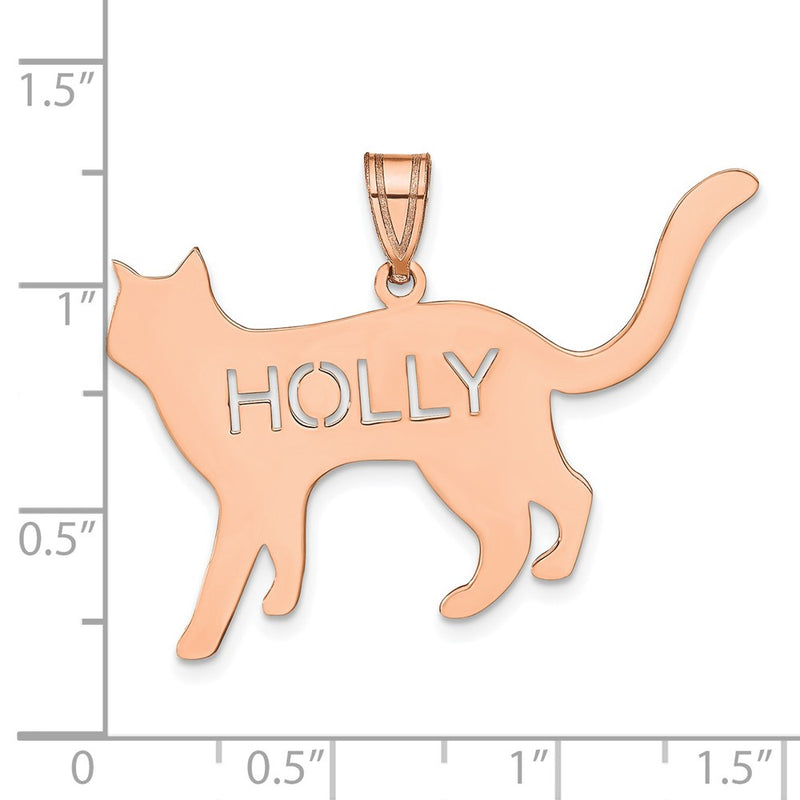Rose Plated Sterling Silver/Rose Cat With Cut Out Name Pendant