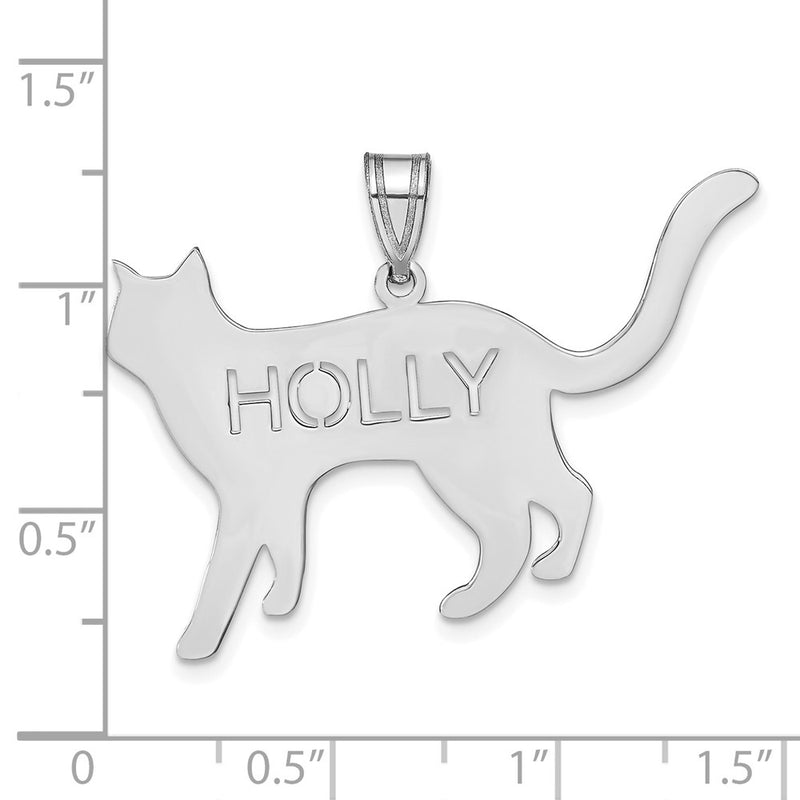 14K White Gold Cat With Cut Out Name Pendant