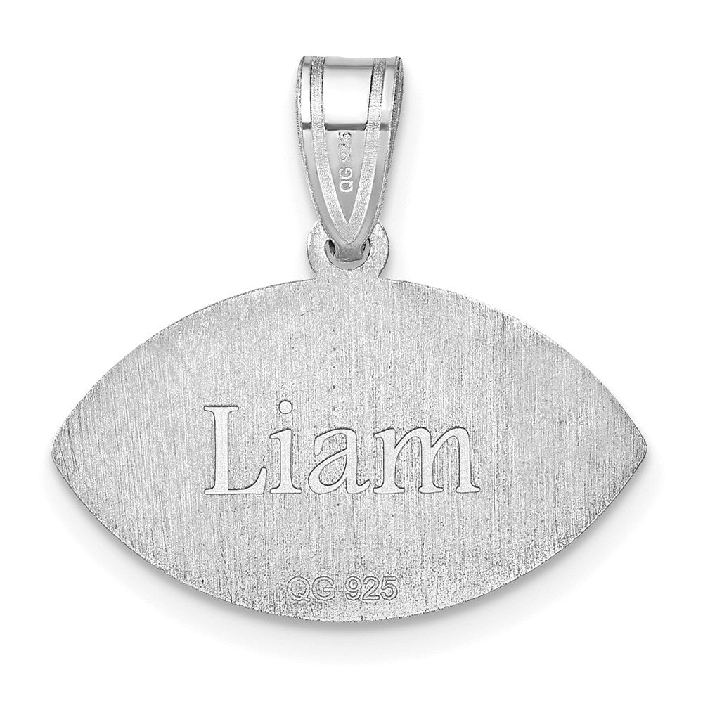 Sterling Silver Silver/Rhodium Plated Personalized Football Pendant