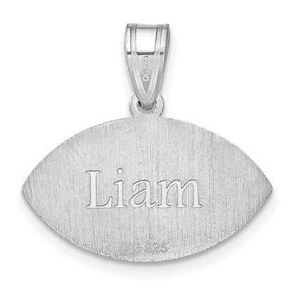 Sterling Silver Silver/Rhodium Plated Personalized Football Pendant