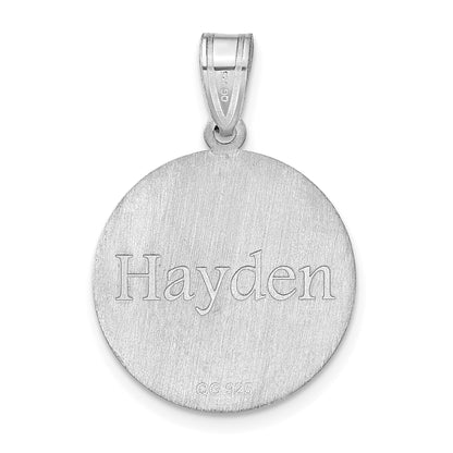 Sterling Silver Silver/Rhodium Plated Personalized Basketball Pendant