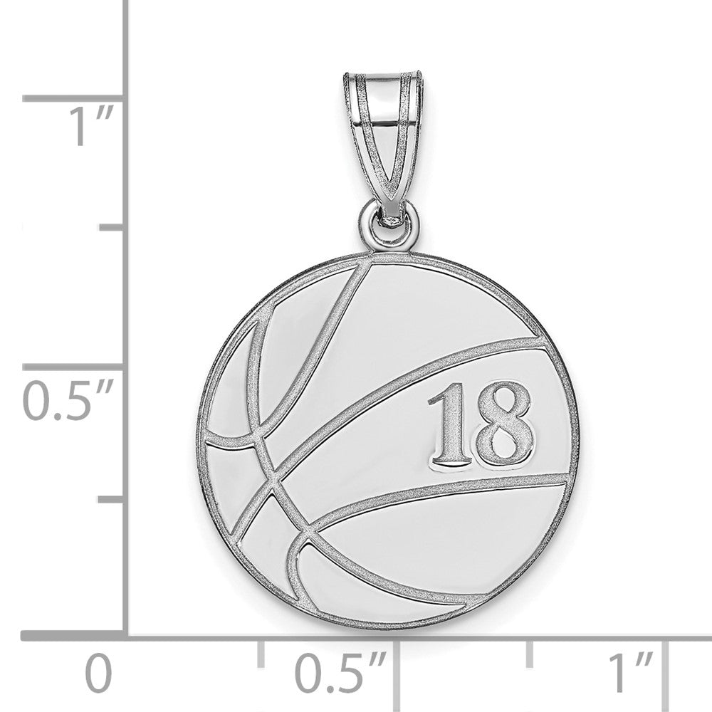 Sterling Silver Silver/Rhodium Plated Personalized Basketball Pendant