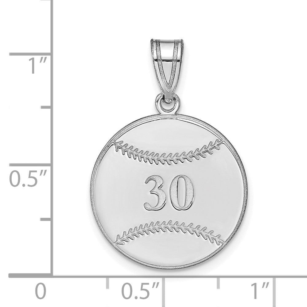 Sterling Silver Silver/Rhodium Plated Personalized Baseball Pendant