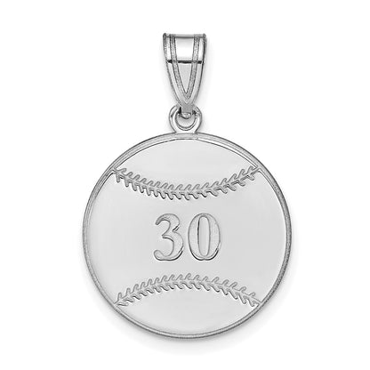Sterling Silver Silver/Rhodium Plated Personalized Baseball Pendant