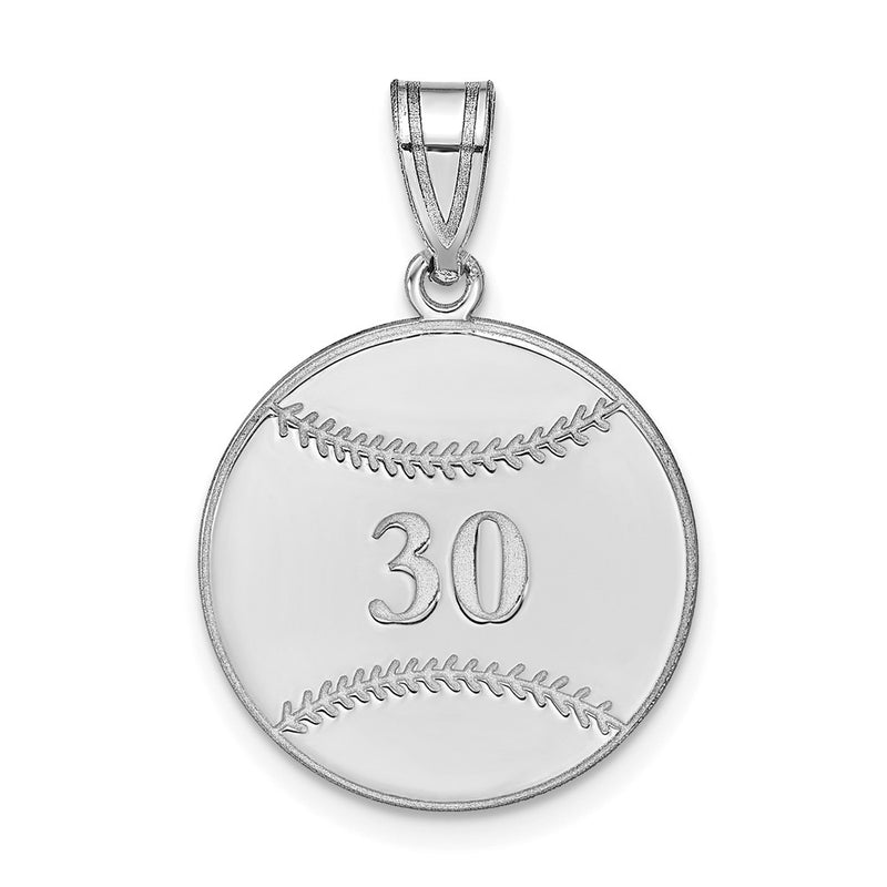 Sterling Silver Silver/Rhodium Plated Personalized Baseball Pendant