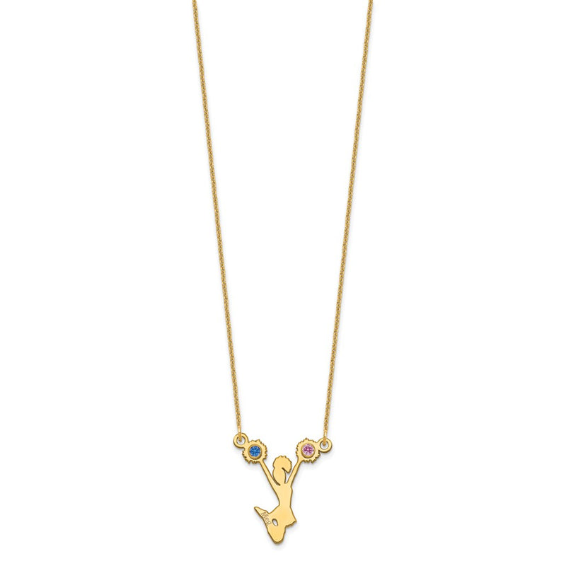14K Yellow Gold Cheerleader W/ Bezel Birthstone Necklace