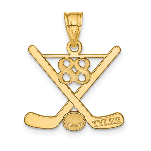 14K Yellow Gold Personalized Hockey Pendant