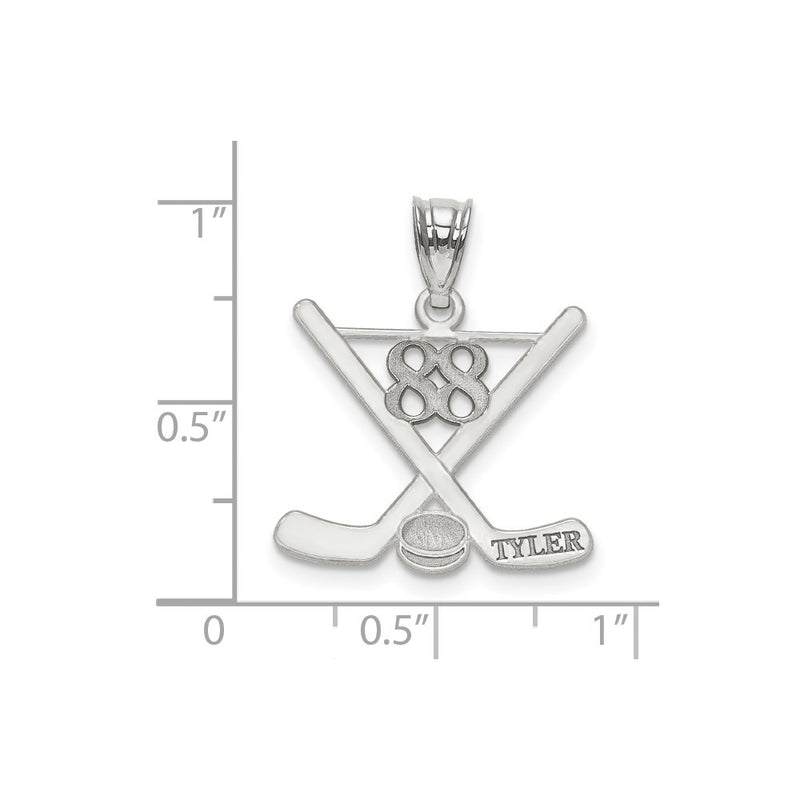 Sterling Silver Silver/Rhodium Plated Personalized Hockey Pendant