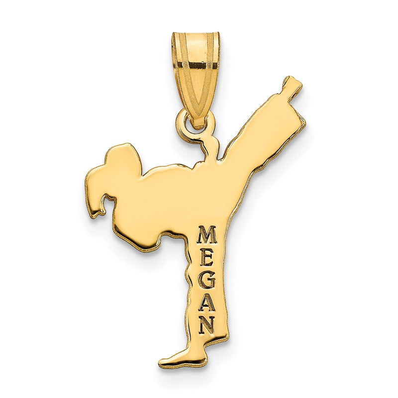 14K Yellow Gold Personalized Girl Karate Pendant
