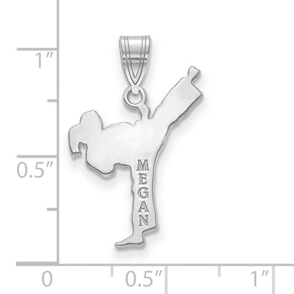 Sterling Silver Silver/Rhodium Plated Personalized Girl Karate Pendant