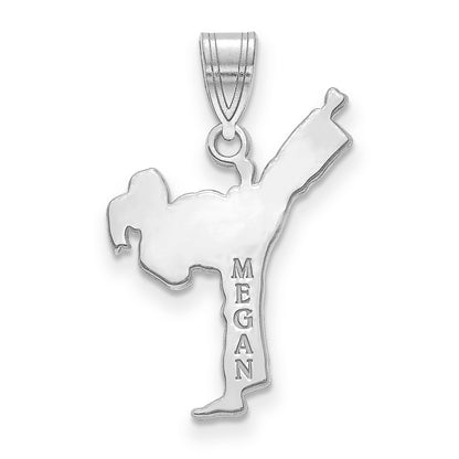 Sterling Silver Silver/Rhodium Plated Personalized Girl Karate Pendant