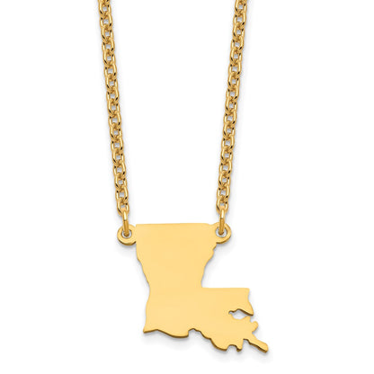 Gold Plated Sterling Silver/Gold Louisiana State Necklace