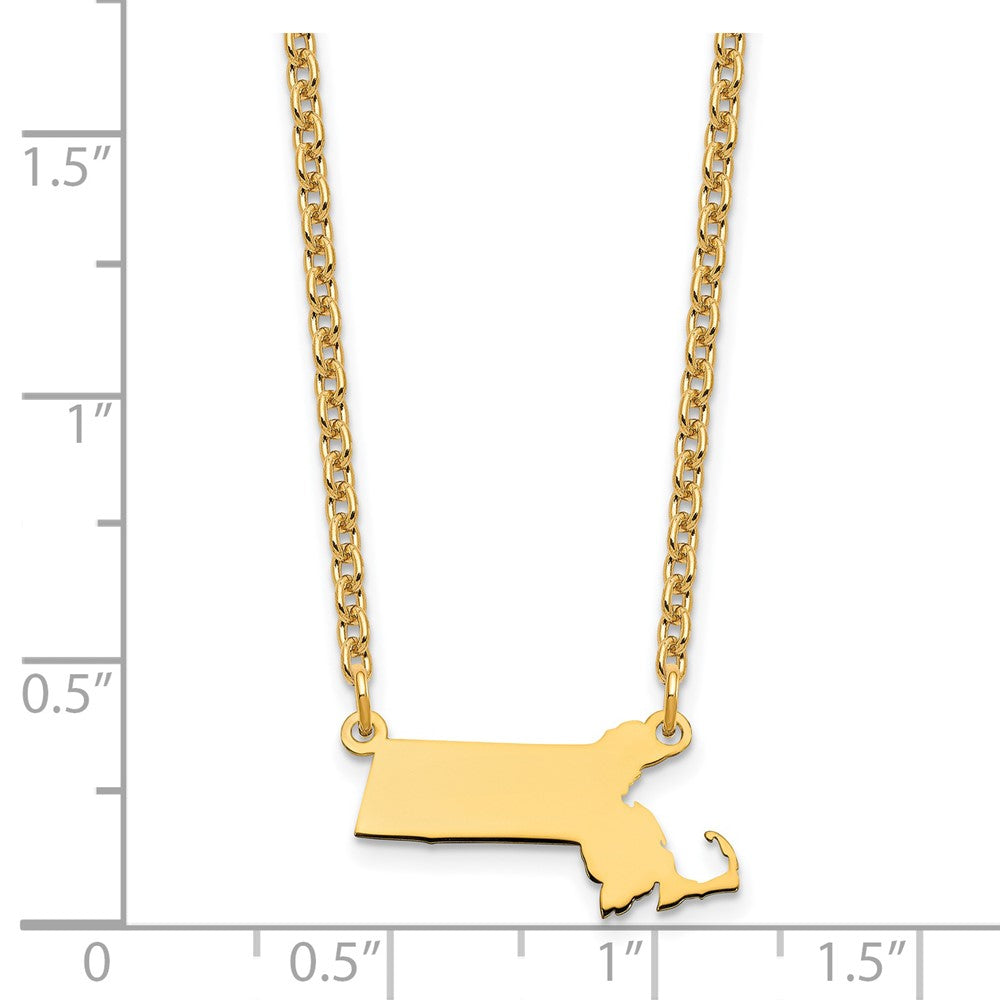 Gold Plated Sterling Silver/Gold Massachusetts State Necklace