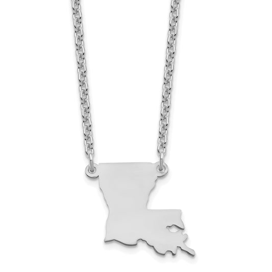 Sterling Silver Silver/Rhodium Plated Louisiana State Necklace