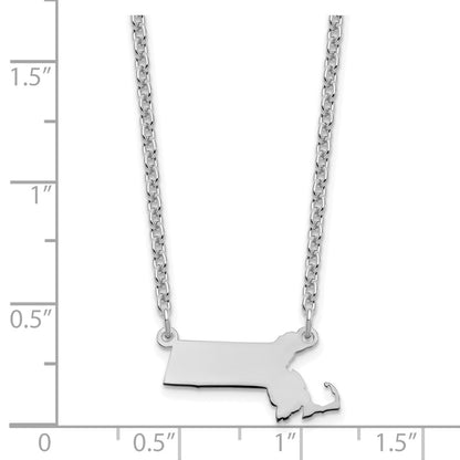 Sterling Silver Silver/Rhodium Plated Massachusetts State Necklace