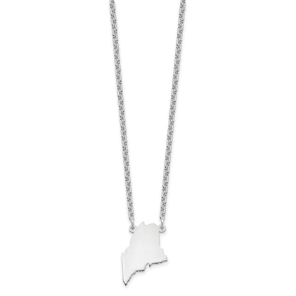 Sterling Silver Silver/Rhodium Plated Maine State Necklace