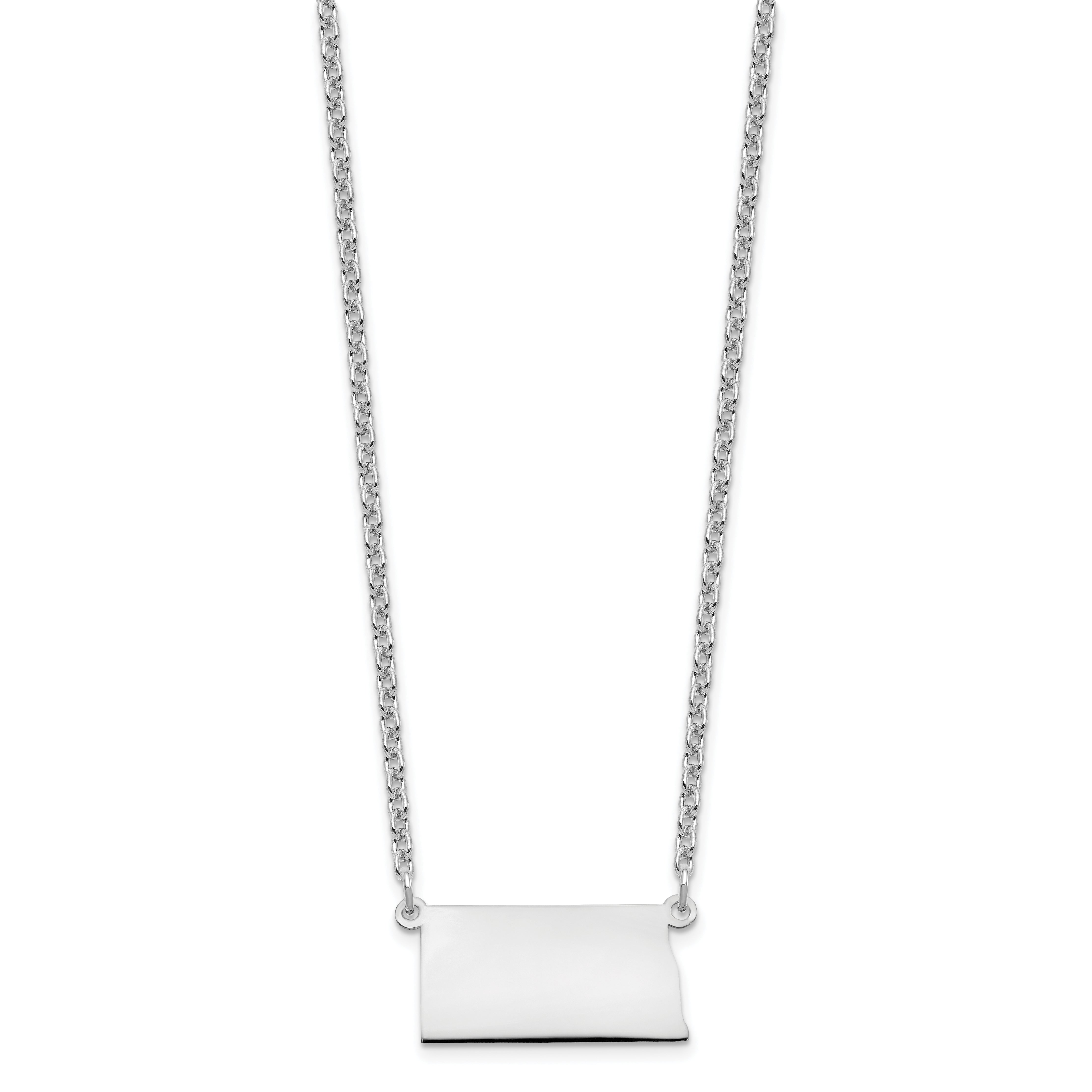 Sterling Silver Silver/Rhodium Plated North Dakota State Necklace