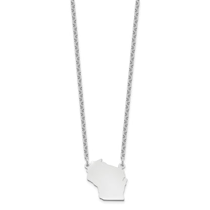 Sterling Silver Silver/Rhodium Plated Wisconsin State Necklace