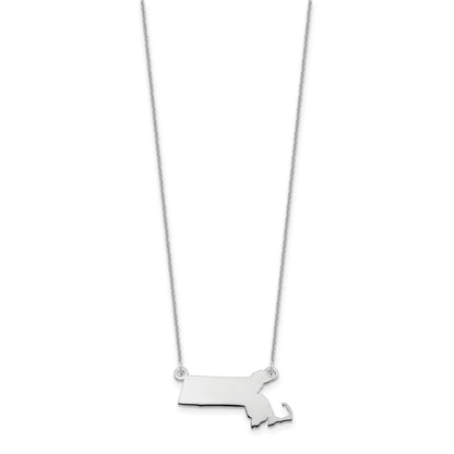 14K White Gold 14Kw Massachusetts State Necklace