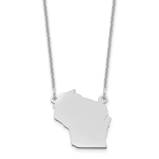 14K White Gold 14Kw Wisconsin State Necklace