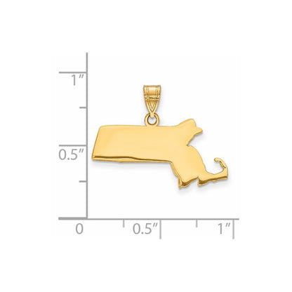14k Yellow Gold 14KY Massachusetts State Pendant
