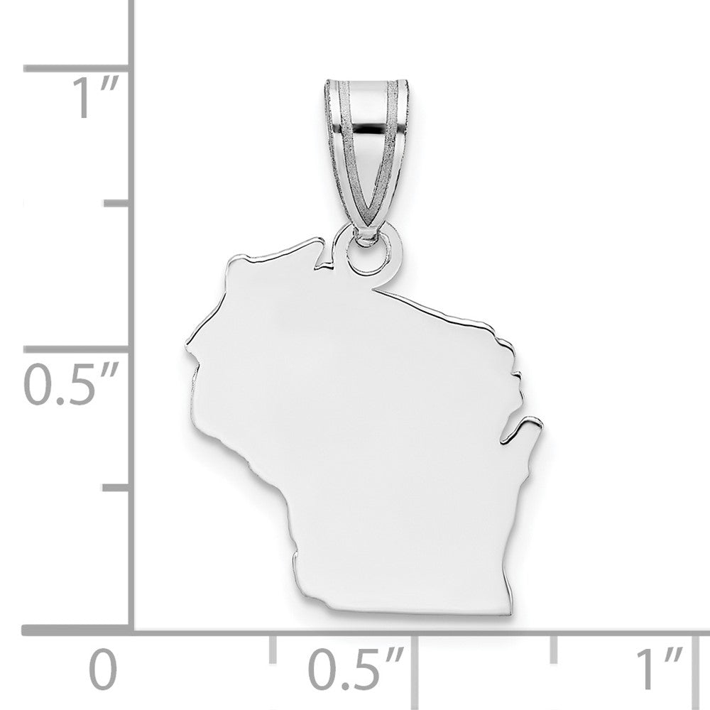 Sterling Silver Silver/Rhodium Plated Wisconsin State Pendant