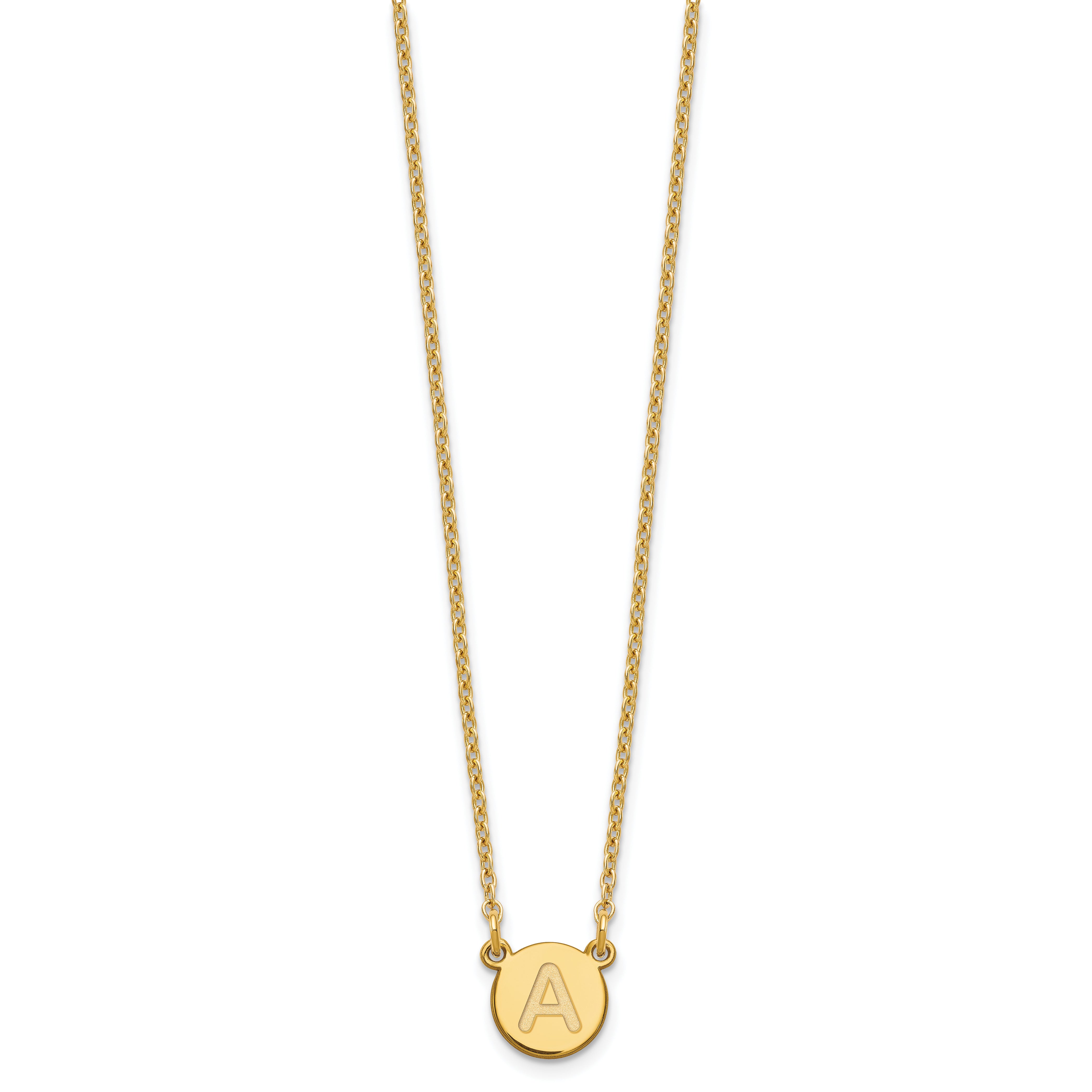 Gold Plated Sterling Silver Tiny Circle Block Letter A Initial Necklace