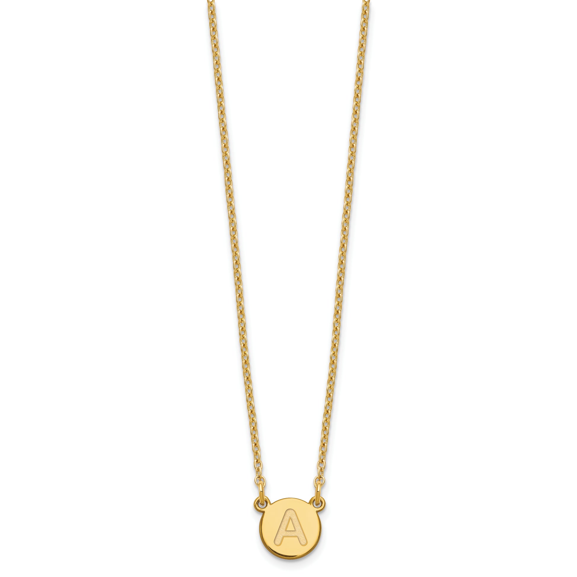 Gold Plated Sterling Silver Tiny Circle Block Letter A Initial Necklace