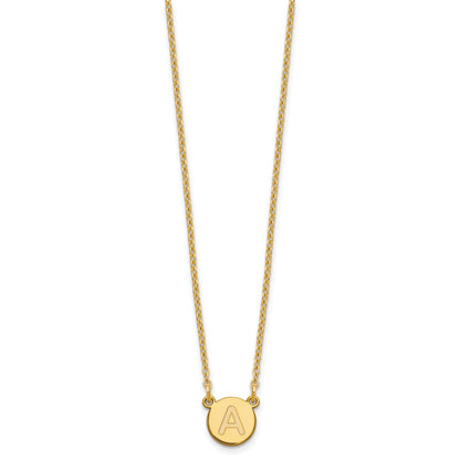 Gold Plated Sterling Silver Tiny Circle Block Letter A Initial Necklace