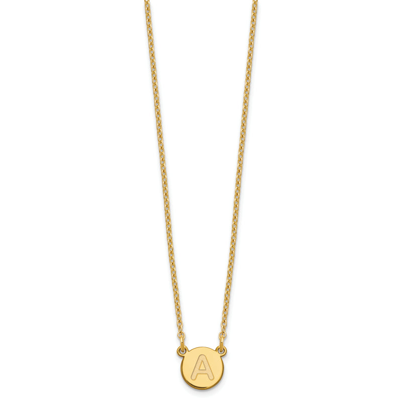 Gold Plated Sterling Silver Tiny Circle Block Letter A Initial Necklace