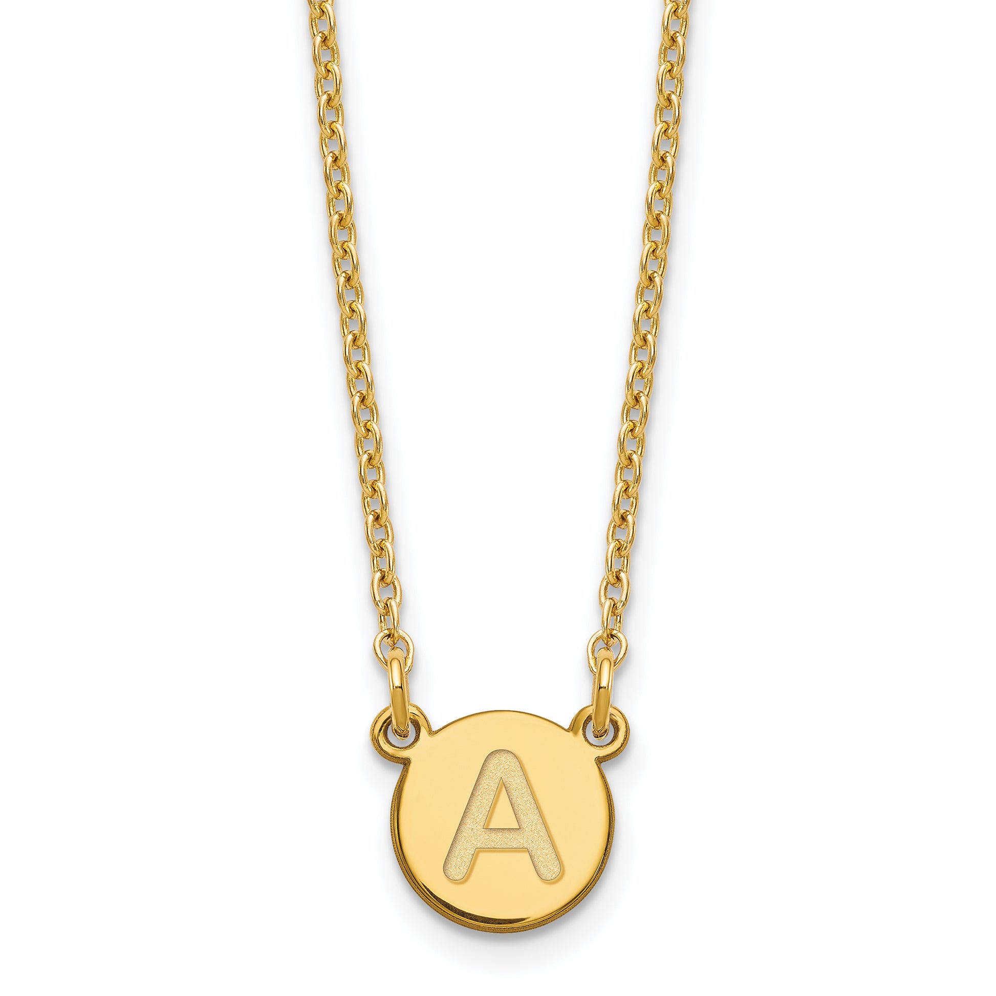 Gold Plated Sterling Silver Tiny Circle Block Letter A Initial Necklace