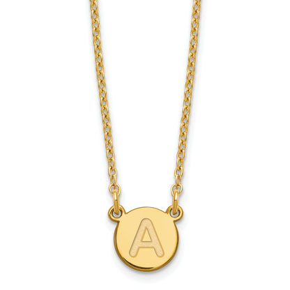 Gold Plated Sterling Silver Tiny Circle Block Letter A Initial Necklace