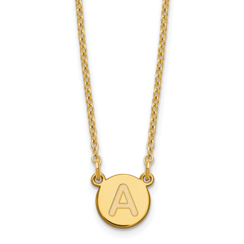Gold Plated Sterling Silver Tiny Circle Block Letter A Initial Necklace