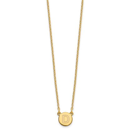 Gold Plated Sterling Silver Tiny Circle Block Letter D Initial Necklace
