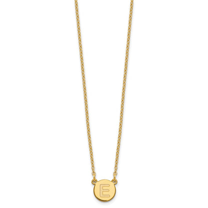 Gold Plated Sterling Silver Tiny Circle Block Letter E Initial Necklace
